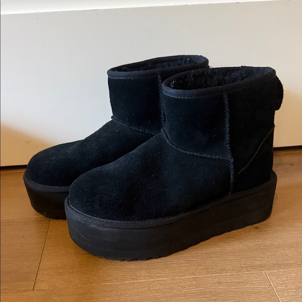 Women's Black Suede Ugg Platform Ankle Boots